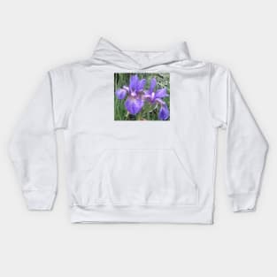 Blue irises with raindrops photograph Kids Hoodie